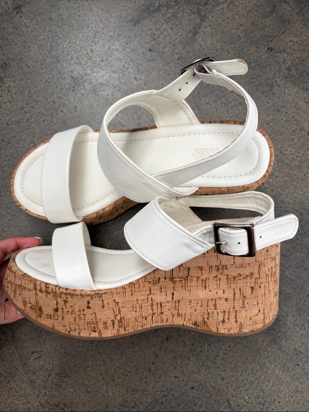 White Cork Platform Sandals with Ankle Strap
